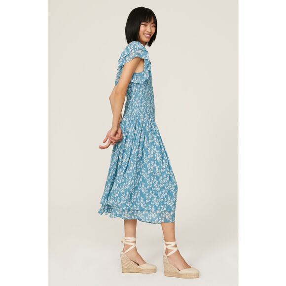 Hatch The Cosette Blue Floral Print Smocked Square Neck Maternity Midi Dress M - Picture 2 of 12